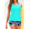 imageYonique 3 Piece Tankini Swimsuits for Women Bathing Suits with Boy Shorts and Swim Tank Top Bra Modest SwimwearAqua Colorful Floral