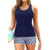 imageYonique 3 Piece Tankini Swimsuits for Women Bathing Suits with Boy Shorts and Swim Tank Top Bra Modest SwimwearBlue