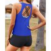 imageYonique 3 Piece Tankini Swimsuits for Women Bathing Suits with Boy Shorts and Swim Tank Top Bra Modest SwimwearBlue Purple Geometric