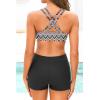 imageYonique 3 Piece Tankini Swimsuits for Women Bathing Suits with Boy Shorts and Swim Tank Top Bra Modest SwimwearBluegreen Geometric