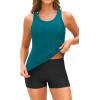 imageYonique 3 Piece Tankini Swimsuits for Women Bathing Suits with Boy Shorts and Swim Tank Top Bra Modest SwimwearBluegreen Geometric