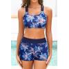 imageYonique 3 Piece Tankini Swimsuits for Women Bathing Suits with Boy Shorts and Swim Tank Top Bra Modest SwimwearGalaxy Blue Leaf