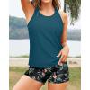 imageYonique 3 Piece Tankini Swimsuits for Women Bathing Suits with Boy Shorts and Swim Tank Top Bra Modest SwimwearGreen and Flower Print