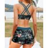 imageYonique 3 Piece Tankini Swimsuits for Women Bathing Suits with Boy Shorts and Swim Tank Top Bra Modest SwimwearGreen and Flower Print