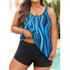 imageYonique Plus Size Tankini Swimsuits for Women Blouson Tankini Tops with Swim Shorts Two Piece Bathing SuitsBlue Ripples