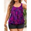 imageYonique Plus Size Tankini Swimsuits for Women Blouson Tankini Tops with Swim Shorts Two Piece Bathing SuitsPurple Leaves