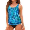 imageYonique Plus Size Two Piece Swimsuit for Women Blouson Tankini Tummy Control Bathing SuitGreen Leaf Tankini
