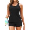 imageYonique 3 Piece Tankini Swimsuits for Women Bathing Suits with Boy Shorts and Swim Tank Top Bra Modest SwimwearBlack 02