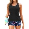 imageYonique 3 Piece Tankini Swimsuits for Women Bathing Suits with Boy Shorts and Swim Tank Top Bra Modest SwimwearBlack