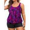 imageYonique Plus Size Tankini Swimsuits for Women Blouson Tankini Tops with Swim Shorts Two Piece Bathing SuitsPurple Leaves
