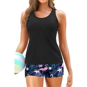 imageYonique 3 Piece Tankini Swimsuits for Women Bathing Suits with Boy Shorts and Swim Tank Top Bra Modest SwimwearBlack