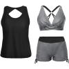 imageYonique 3 Piece Tankini Swimsuits for Women Swim Tank Top Bathing Suits with Boy Shorts and Bra Athletic SwimwearBlack Striped