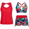 imageYonique 3 Piece Tankini Swimsuits for Women Swim Tank Top Bathing Suits with Boy Shorts and Bra Athletic SwimwearRed Floral 01
