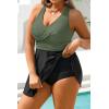 imagePlus Size Tankini Swimsuit  Two Piece Swimsuit Dress Tummy Control Swimwear 2025 Cross Back Bathing SuitOlive Green