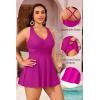 imagePlus Size Tankini Swimsuit  Two Piece Swimsuit Dress Tummy Control Swimwear 2025 Cross Back Bathing SuitPurple Pink