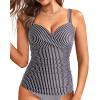 imageWomens Underwire Tankini Top Only  Push Up Swimsuit Top with Bra Support Tummy Control Bathing Suit Top No Bottom 2025Black Striped