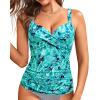 imageWomens Underwire Tankini Top Only  Push Up Swimsuit Top with Bra Support Tummy Control Bathing Suit Top No Bottom 2025Green Paisley