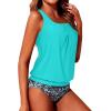 imageYonique Blouson Tankini Swimsuits for Women Loose Fit Modest Two Piece Bathing SuitsAqua Green Floral