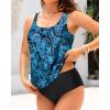imageYonique Blouson Tankini Swimsuits for Women Loose Fit Modest Two Piece Bathing SuitsBlue Black Paisley