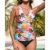 imageYonique Tankini Swimsuits for Women Tummy Control Bathing Suits Two Piece Tankini Tops with Bikini Bottoms Twist Swimwear Colorful Floral L