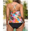 imageYonique Tankini Swimsuits for Women Tummy Control Bathing Suits Two Piece Tankini Tops with Bikini Bottoms Twist Swimwear Colorful Floral L