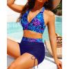 imageYonique Women Bikini Set with Swim Shorts 2 Piece Swimsuit with Boyshorts Halter High Waisted Bathing SuitBlue Purple Leaves