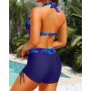 imageYonique Women Bikini Set with Swim Shorts 2 Piece Swimsuit with Boyshorts Halter High Waisted Bathing SuitBlue Purple Leaves
