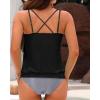 imageYonique Womens Blouson Tankini Swimsuits Two Piece Strappy Bathing Suit Tops with Shorts Criss Cross SwimwearBlack Striped