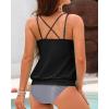 imageYonique Womens Blouson Tankini Swimsuits Two Piece Strappy Bathing Suit Tops with Shorts Criss Cross SwimwearBlack Striped