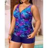 imageYonique Womens Plus Size Swimsuits with Shorts Tummy Control Tankini Two Piece Bathing Suits Athletic SwimwearBlue Purple Leaves
