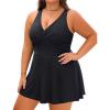 imagePlus Size Tankini Swimsuit  Two Piece Swimsuit Dress Tummy Control Swimwear 2025 Cross Back Bathing SuitBlack