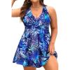 imagePlus Size Tankini Swimsuit  Two Piece Swimsuit Dress Tummy Control Swimwear 2025 Cross Back Bathing SuitBlue Leaves