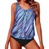 imageYonique Blouson Tankini Swimsuits for Women Loose Fit Modest Two Piece Bathing SuitsBlue Striped