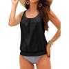 imageYonique Womens Blouson Tankini Swimsuits Two Piece Strappy Bathing Suit Tops with Shorts Criss Cross SwimwearBlack Striped