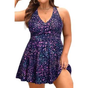 imagePlus Size Tankini Swimsuit  Two Piece Swimsuit Dress Tummy Control Swimwear 2025 Cross Back Bathing SuitStarry Sky