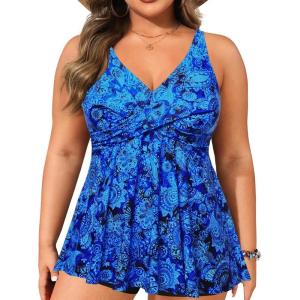 imagePlus Size Tankini Top Only  Flowy Bathing Suits Top Plus Size Swim Top 2025 Modest Swimsuits TopBlue Paisley