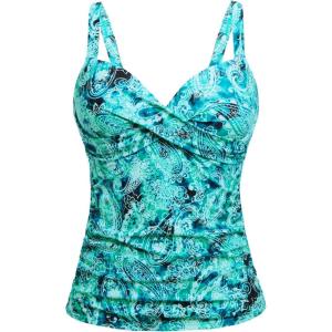 imageWomens Underwire Tankini Top Only  Push Up Swimsuit Top with Bra Support Tummy Control Bathing Suit Top No Bottom 2025Green Paisley