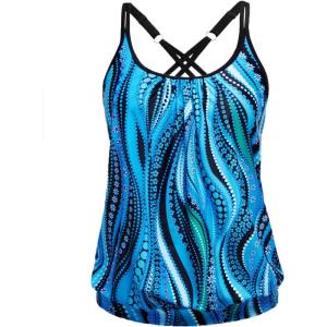 imageYonique Modest Tankini Tops for Women  Loose Fit Swim Tops No BottomBlue Ripples