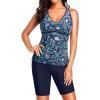 imageYonique Women Two Piece Tankini Swimsuits with Shorts Athletic Bathing Suit with Swim Shorts Racerback SwimwearBlue Floral1