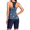 imageYonique Women Two Piece Tankini Swimsuits with Shorts Athletic Bathing Suit with Swim Shorts Racerback SwimwearBlue Floral1