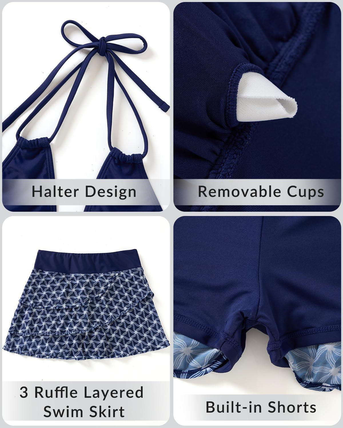 imageTankini with Skirt  Two Piece Swimsuit Tummy Control Bathing Suit Halter Swimwear Ruffle Layered Swim Skirt 2026Black