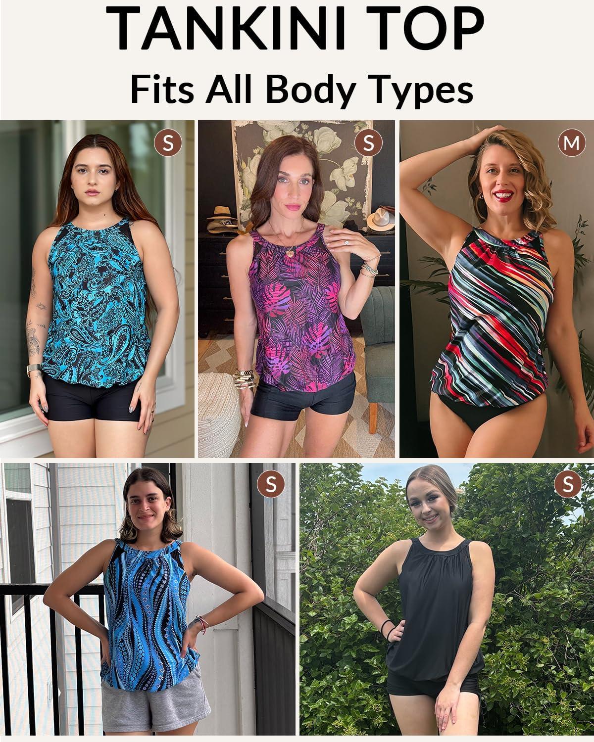 imageWomens High Neck Tankini Top  Blouson Bathing Suit Top Loose Fit Swim Top 2025 Modest Swimsuit Top No BottomBlack Dot