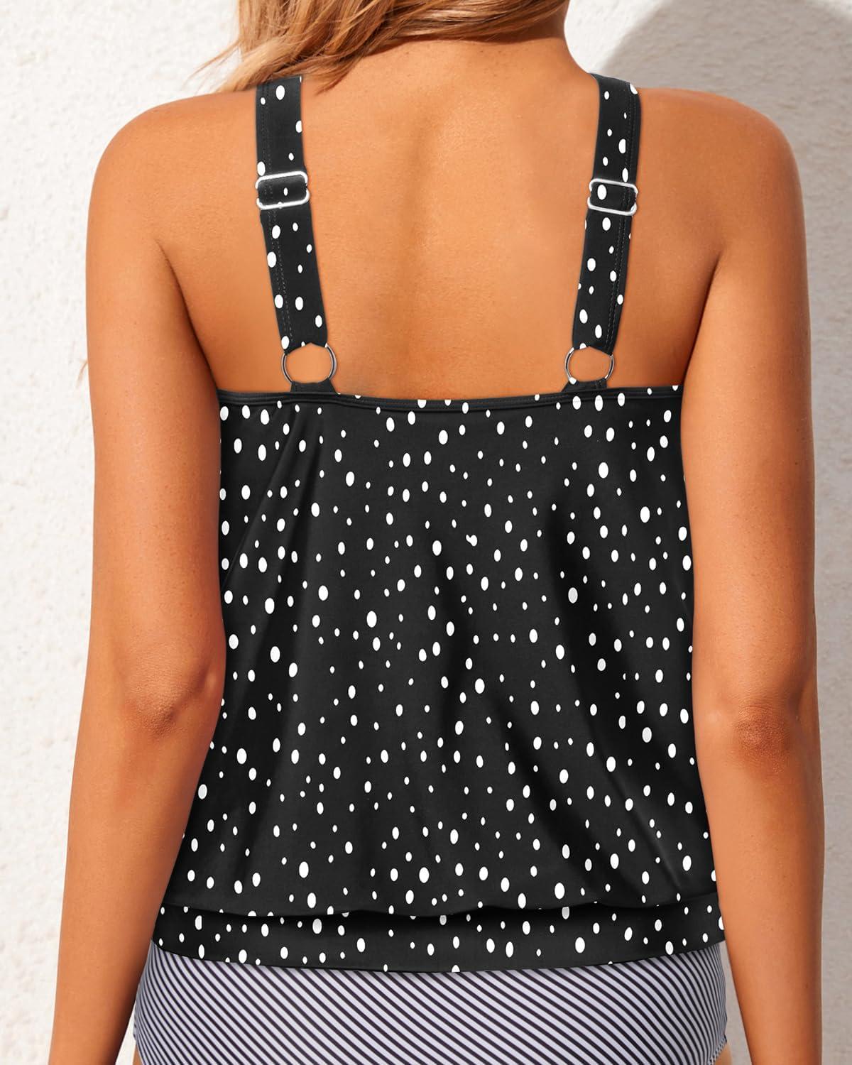 imageWomens High Neck Tankini Top  Blouson Bathing Suit Top Loose Fit Swim Top 2025 Modest Swimsuit Top No BottomBlack Dot