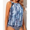 imageWomens High Neck Tankini Top  Blouson Bathing Suit Top Loose Fit Swim Top 2025 Modest Swimsuit Top No BottomBlue Tie Dye