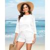 imageWomens Two Piece Coverup Set  Crochet Beach Cover Ups with Shorts Half Sleeve Swimsuit Bathing Suit Coverups White S