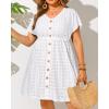 imageYonique Plus Size Swimsuit Cover Up Women  Button Down Bathing Suit Coverup 2025 V Neck Hollow Out Beach Dress SwimwearWhite