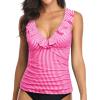 imageYonique Womens Tankini Top Only Tummy Control Bathing Suit Top Ruffle Swimsuit Top V Neck Swim Tank Top No BottomPink White Striped