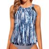 imageWomens High Neck Tankini Top  Blouson Bathing Suit Top Loose Fit Swim Top 2025 Modest Swimsuit Top No BottomBlue Tie Dye