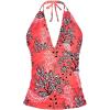 imageYonique Womens Halter Tankini Top V Neck Swim Top Tummy Control Bathing SuitCoral Floral