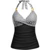 imageYonique Womens Halter Tankini Top V Neck Swim Top Tummy Control Bathing SuitGray Plaid and Black